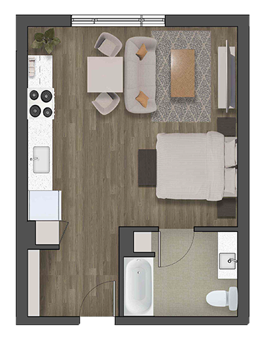 Floor plan for studio, 1 bath